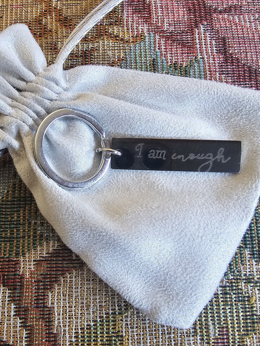 Engraved Silver-Tone Rectangle Keyring - Unbranded